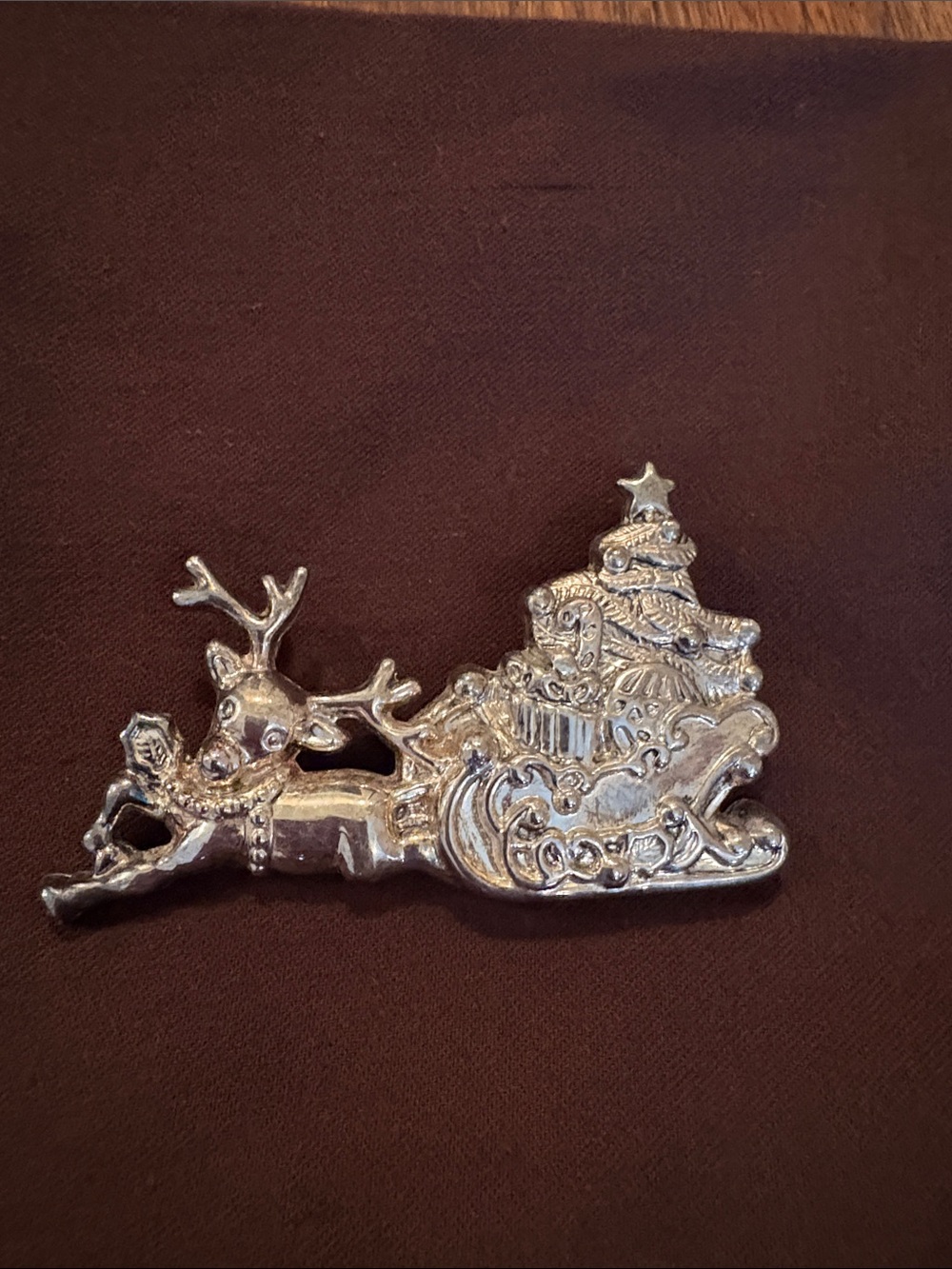 Vintage silver Santa and reindeer sleigh brooch